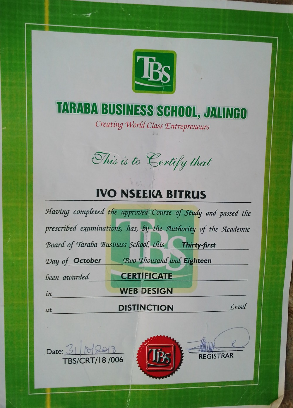 Taraba Business School Certification